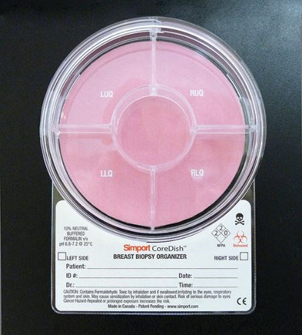CoreDish biopsy containers, half pre-filled 10% formalin