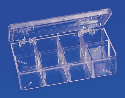 Snap-lock boxes with partitions, hinged lid