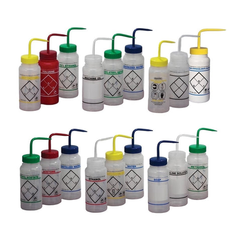 Coloured coded wash bottles, LDPE