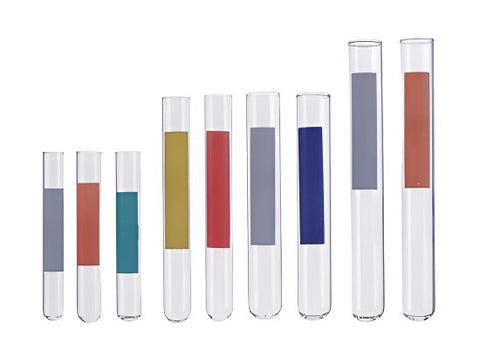 Glass test tubes with coloured labels