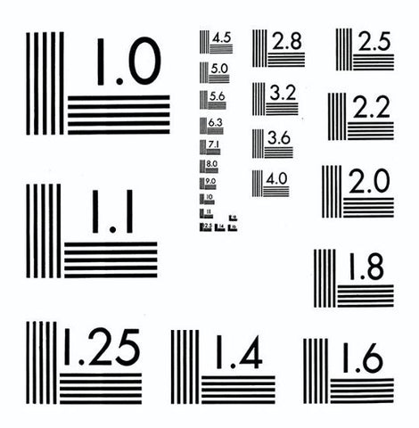 R67 optical resolution chart, NBS 5 bar test chart (EMS)