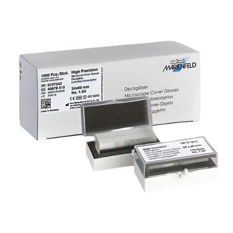 Marienfeld superior precision square coverglass, No.1.5H