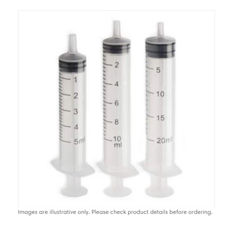 Syringes, disposable, rubber piston, luer slip tip (NON-STERILE)