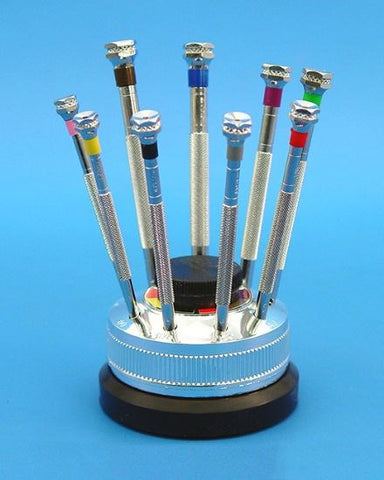 Precision screwdriver set with revolving stand