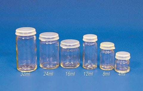 Glass sample bottles with snap-caps