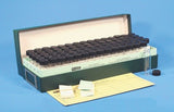 Glass sample vials in storage box, screw cap