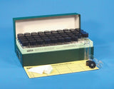 Glass sample vials in storage box, poly-seal screw cap