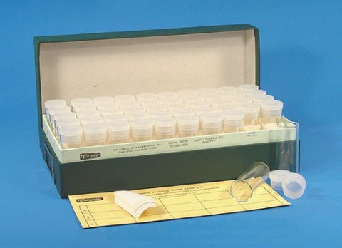 Sample vials in storage boxes, snap-cap shell vials