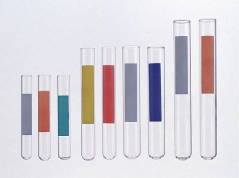 Disposable test tubes with coloured labels