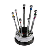 Precision screwdriver set with revolving stand