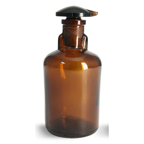 Glass stopper bottles, amber