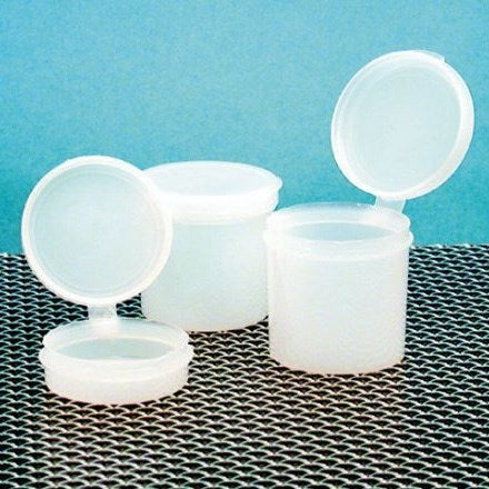Hinged lid sample containers, PE