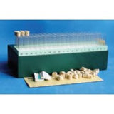 Glass sample vials in storage box, cork stopper vial