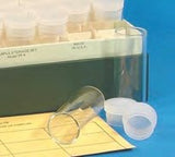 Glass sample vials in storage box, shell vial