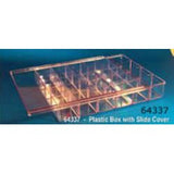 Partitioned storage trays, sliding lid