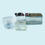 Glass staining dishes with glass and stainless steel lids