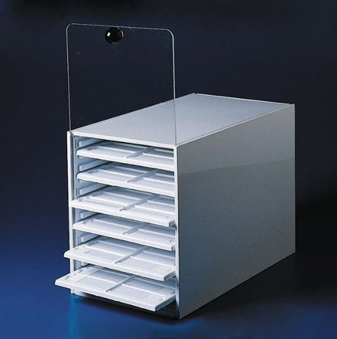 Slide tray cabinet and trays