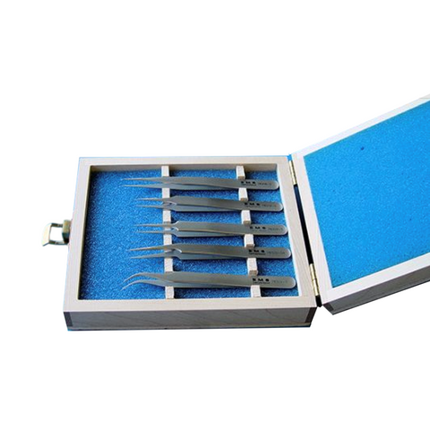 EMS fine tweezers sets in wooden case