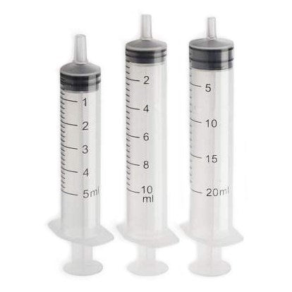 Syringes with rubber piston and luer slip tip, non-sterile